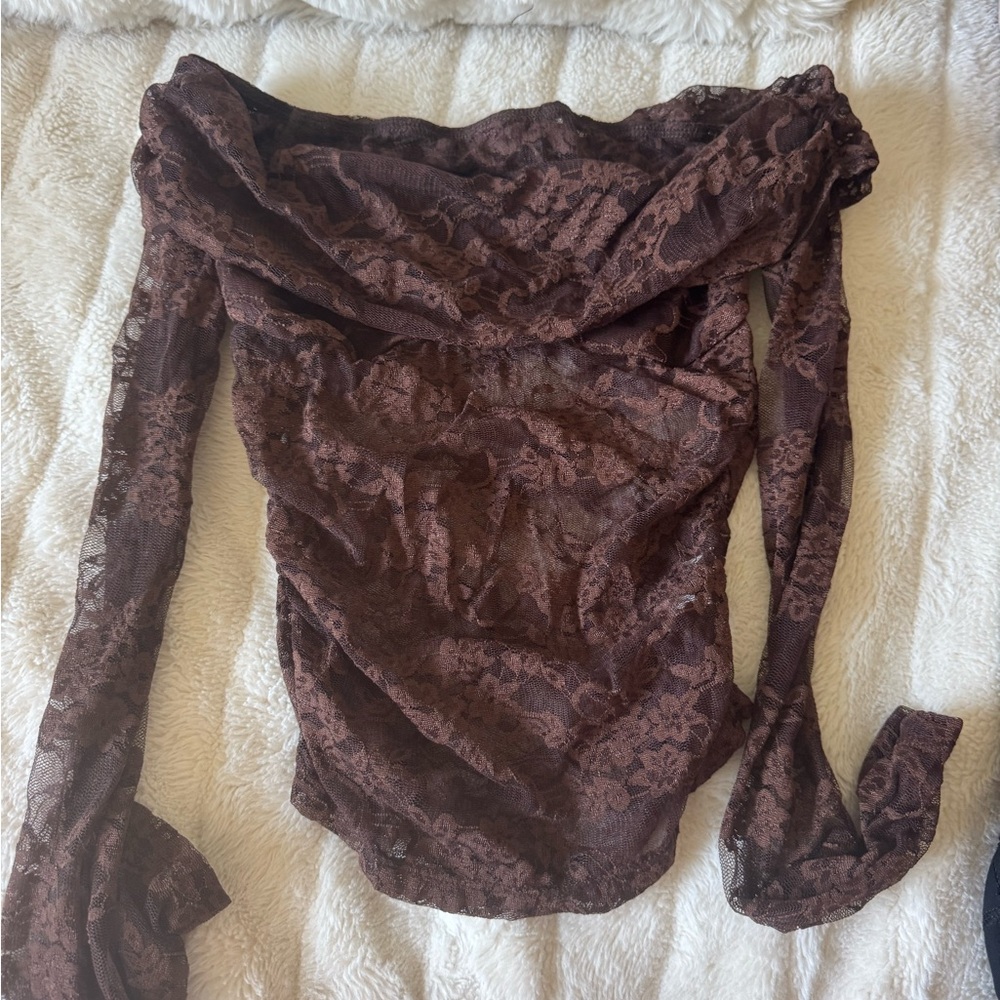 Brown Lace Off-Shoulder Top